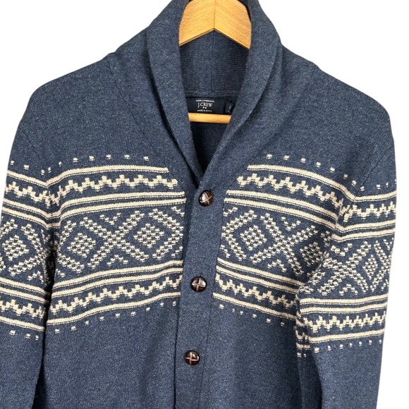 J.Crew Other - J.Crew Mens Blue Lambswool Fair Isle Shawl Collar Cardigan Sweater B3981 Small
